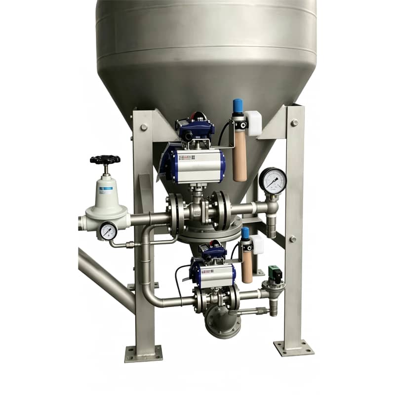 Positive pressure blow tank for battery materials